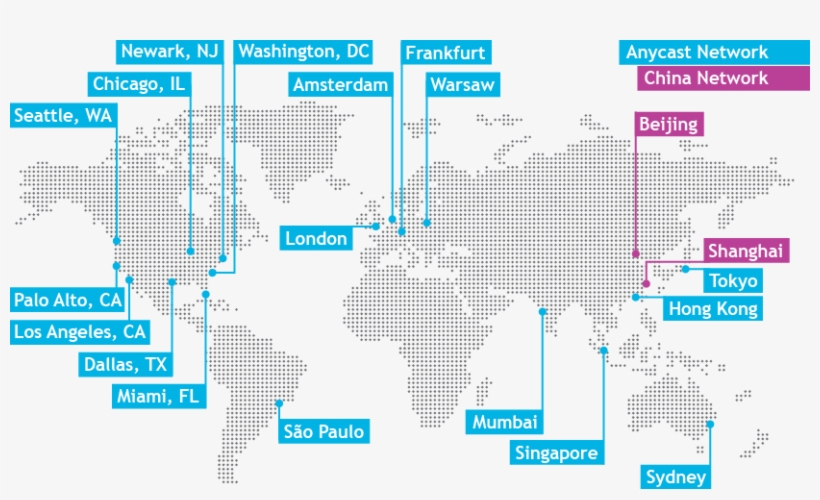 Mapa de la red Anycast DNS de Dyn - Mapa de servidores raíz 2018